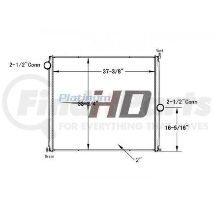 HDC010033PA by STERLING - Design Style  Plastic AluminumHeight  37 3/8 InchesWidth  33 3/4 InchesDepth  2 InchesInlet  2 1/2 Inch ConnectionOutlet  2 1/2 Inch Connection 16 Inches From BottomEngine Oil Cooler  NoTrans Oil Cooler  NoMake  Ford SterlingModel  AT951