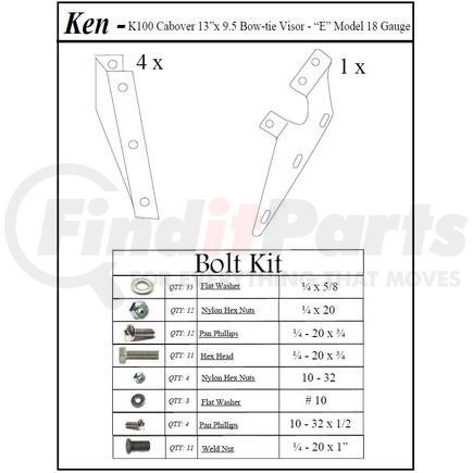 K-2062 by ARANDA - Drop Visor - 13", Stainless, 2-Piece, Kenworth Cabover - Fitting K100E Trucks