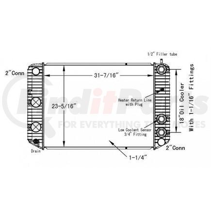 HDC010289PA by GMC - Design Style  Plastic AluminumHeight  31 7/16 InchesWidth  23 5/16 InchesDepth  1 1/4 InchesInlet  2 Inch ConnectionOutlet  2 Inch ConnectionEngine Oil Cooler  NoTrans Oil Cooler  18 Inch With 1 1/16 FittingsMake  Chevrolet Kodiak GMC Topk