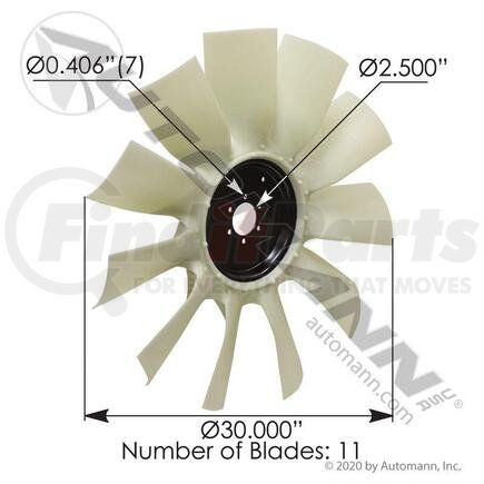 Automann 810.FB9919 Engine Cooling Fan Blade Engine Cooling Fan Blade - 2.56in Pilot Hole, 3.5in Bolt Centers, 11-Blade