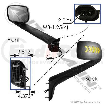 563.46091DCY by AUTOMANN - HOOD MOUNT MIRROR LH CHROME FR