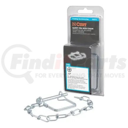 25013 by CURT MANUFACTURING - 1/4in. Safety Pin with 12in. Chain (2-3/4in. Pin Length; Packaged)