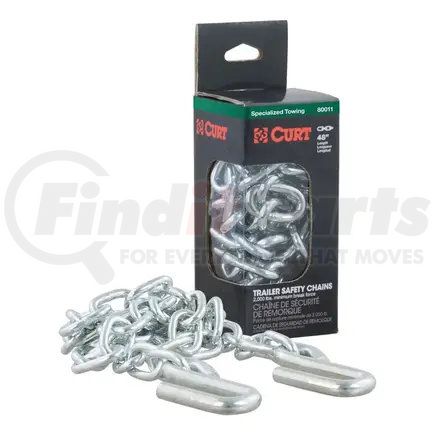 80011 by CURT MANUFACTURING - 48in. Safety Chain with 2 S-Hooks (2;000 lbs; Clear Zinc; Packaged)