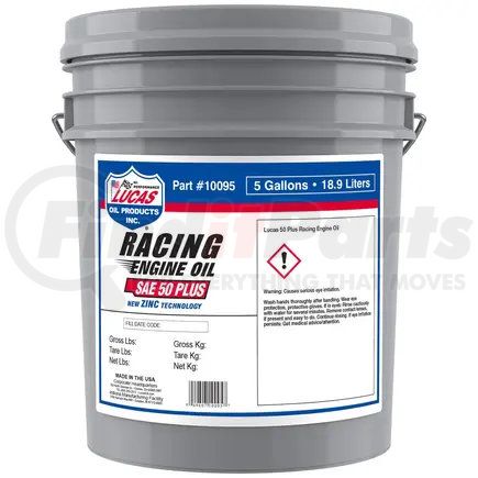 10095 by LUCAS OIL - Racing Engine Oil - SAE 50 Plus, 5 Gallon Pail (18.9 Liters)