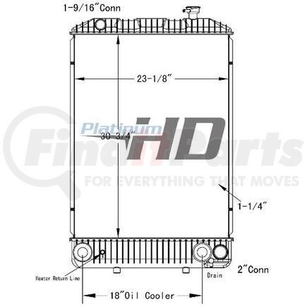 RAD2107 by GMC - 1997-2002 Chevrolet/GMC - Isuzu Plastic / Aluminum RadiatorDesign Style	Plastic / AluminumHeight	30 3/4Width	23 1/8Depth	1 1/4Inlet	1 9/16 connectionOutlet	2 inch connectionEngine Oil Cooler	NoTrans Oil Cooler	18 Inch Oil CoolerMake	Chev