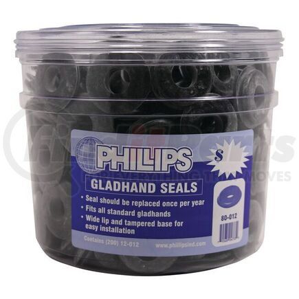 80-012 by PHILLIPS INDUSTRIES - Air Brake Gladhand Seal - Bucket, 200 Count, Black, Rubber, Fits Standard Gladhands