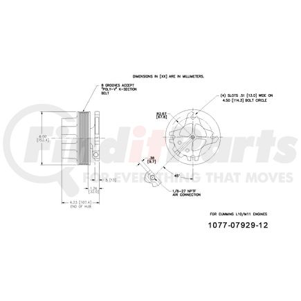 1077-07929-12X by KIT MASTERS - Remanufactured Kysor-style hubs by Kit Masters are premium replacements for worn or damaged hubs (pulley & bracket). Also requires replacement/repair of appropriate fan clutch.