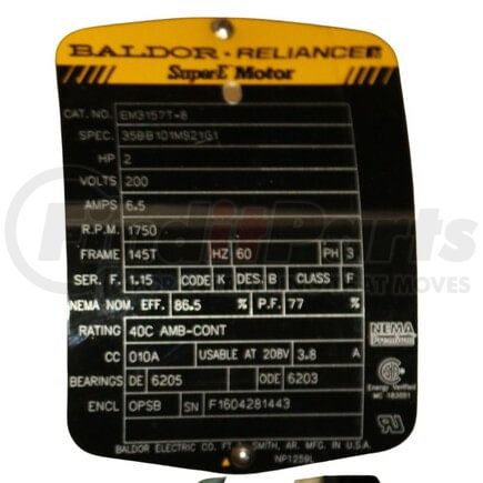 EM3157T-8_F1604281443 by BALDOR - ELECTRIC MOTOR 2HP 200V 60Hz 145T