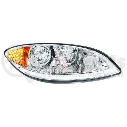 31031 by UNITED PACIFIC - Headlight Assembly - Passenger Side, Chrome, LED, with Light Bar, for 2006-2017 International Prostar