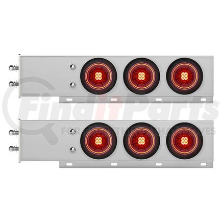 61027 by UNITED PACIFIC - Light Bar - Chrome, Spring Loaded, 2-1/2" Bolt Pattern, with 6 x 4" 13 LED Abyss Light, Red LED/Lens