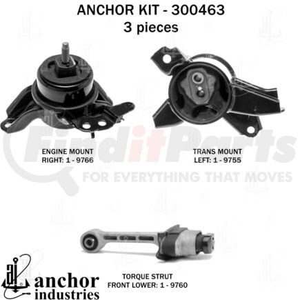 300463 by ANCHOR MOTOR MOUNTS - Engine Mount Kit - 3-Piece Kit, for 2011-2015 Hyundai Sonata