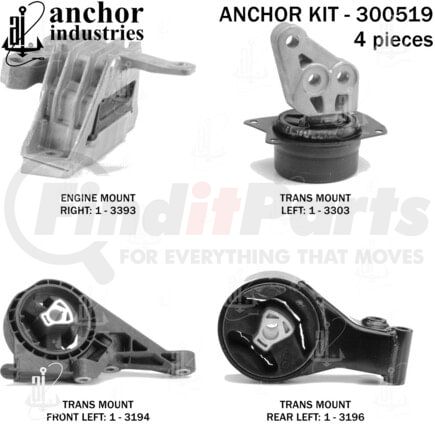 300519 by ANCHOR MOTOR MOUNTS - Engine Mount Kit - 4-Piece Kit, for 2017-2019 Chevrolet Impala