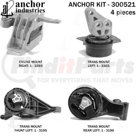 300521 by ANCHOR MOTOR MOUNTS - Engine Mount Kit - 4-Piece Kit, for 2013-2015 Chevrolet Malibu