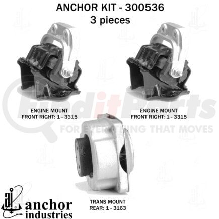 300536 by ANCHOR MOTOR MOUNTS - Engine Mount Kit - 3-Piece Kit, for 2005-2010 Chrysler 300