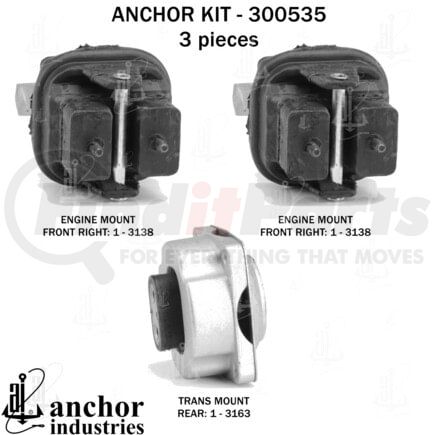 300535 by ANCHOR MOTOR MOUNTS - Engine Mount Kit - 3-Piece Kit, for 2006-2010 Dodge Charger