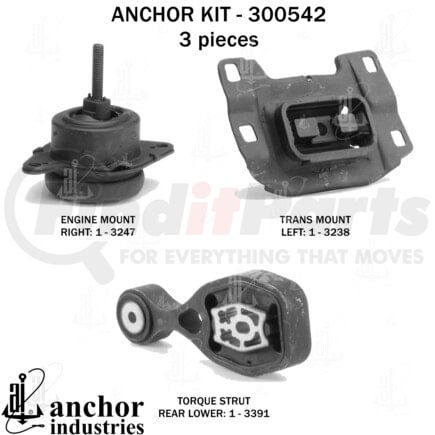 300542 by ANCHOR MOTOR MOUNTS - Engine Mount Kit - 3-Piece Kit, for 2016-2019 Ford Explorer