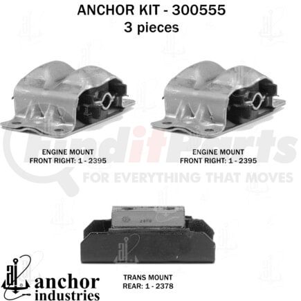 300555 by ANCHOR MOTOR MOUNTS - Engine Mount Kit - 3-Piece Kit, Manual Transmission, for 1973-1981 Chevrolet GMC Suburban