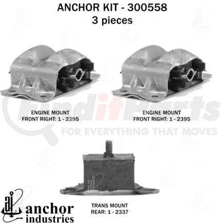 300558 by ANCHOR MOTOR MOUNTS - Engine Mount Kit - 3-Piece Kit, for 1972-1973 Chevrolet Impala