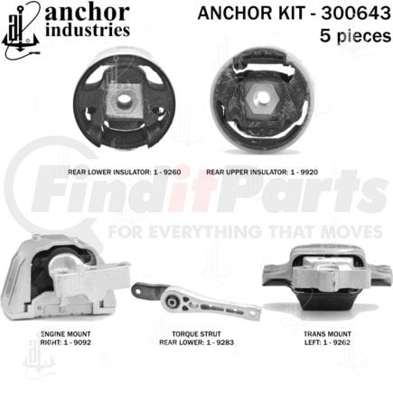 300643 by ANCHOR MOTOR MOUNTS - Engine Mount Kit - 5-Piece Kit, for 2006-2013 Audi A3
