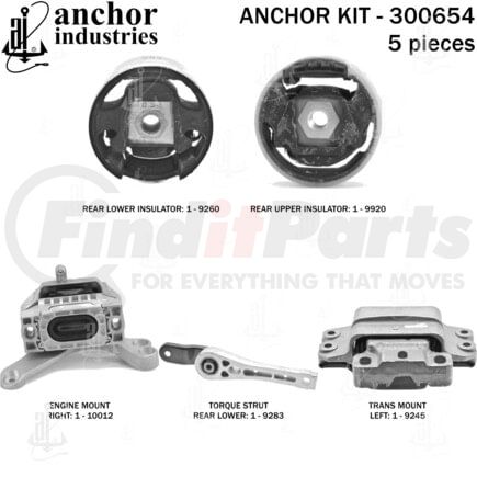 300654 by ANCHOR MOTOR MOUNTS - Engine Mount Kit - 5-Piece Kit, for 2012-2019 Volkswagen Passat Beetle