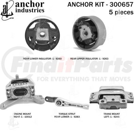 300657 by ANCHOR MOTOR MOUNTS - Engine Mount Kit - 5-Piece Kit, for 2005-2018 Volkswagen Jetta