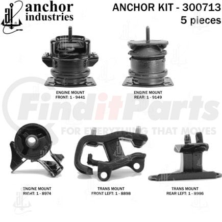 300713 by ANCHOR MOTOR MOUNTS - Engine Mount Kit - 5-Piece Kit, (3) Engine Mounts, (2) Trans Mounts