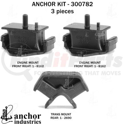 300782 by ANCHOR MOTOR MOUNTS - Engine Mount Kit - Includes 1 Transmission Mount and 2 Motor Mount