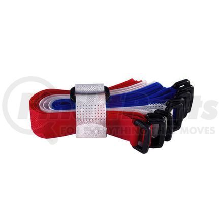 98027 by UNITED PACIFIC - Fastener Assortment - 8" Red/White/Blue Hook and Loop Velcro Strip-Tie, with Buckle