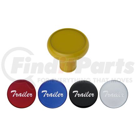 23941 by UNITED PACIFIC - Air Brake Valve Control Knob - Deluxe, Aluminum, Screw-On, with Multi-Color Glossy Trailer Sticker, Electric Yellow