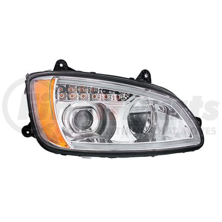 32839 by UNITED PACIFIC - Headlight - R/H, Chrome, LED, with Turn Signal & Position Light Bar, High/Low Beam, for 2007-2017 Kenworth T660