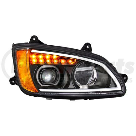 32841 by UNITED PACIFIC - Headlight - R/H, Black, Full LED, with Turn Signal & Position Light Bar, High/Low Beam, for 2007-2017 Kenworth T660