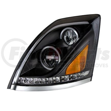 35755 by UNITED PACIFIC - Headlight - L/H, Black, ALL LED, High Beam/Low Beam, for 2013-2017 Volvo VN/VNL