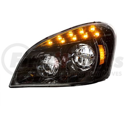 35833 by UNITED PACIFIC - Headlight - L/H, Black, LED, for 2008-2017 Freightliner Cascadia