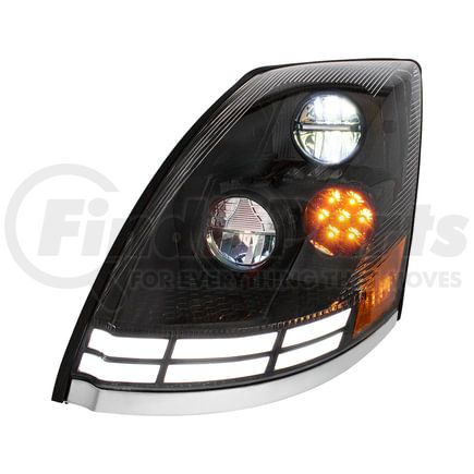 35895 by UNITED PACIFIC - Headlight - Black LED, Driver Side, with Dual Color LED Light Bars, for 2003-2017 Volvo VN/VNL
