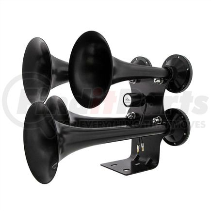 46158 by UNITED PACIFIC - Air Horn Trumpet - Black, 4 Trumpets, Competition Series, with Mounting Pad and Hardware