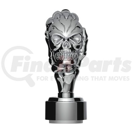 70829 by UNITED PACIFIC - Gearshift Knob - Zinc/Aluminum, Thread-On, Skull Design, with 9/10 Speed Adapter, Chrome
