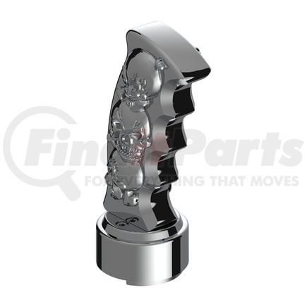 70834 by UNITED PACIFIC - Gearshift Knob - Aluminum, Thread-On, Skulls Design, Pistol Grip, with Chrome 9/10 Speed Adapter, Chrome