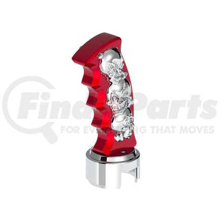 70845 by UNITED PACIFIC - Gearshift Knob - Red and Chrome, Skulls Pistol Grip, 13/15/18 Speed Shifter