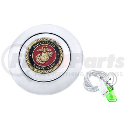 88196 by UNITED PACIFIC - Horn Button - Chrome, Aluminum, with US Marine Corps Metal Medallion, Wirings Included