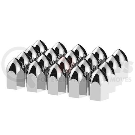 10047 by UNITED PACIFIC - Wheel Lug Nut Cover Set - 1-1/2" x 2-3/4", Chrome, Plastic, Bullets, Push-On Style