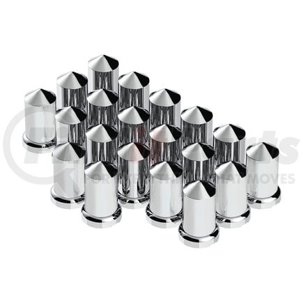 10117 by UNITED PACIFIC - Wheel Lug Nut Cover Set - 33mm x 3-3/16", Chrome, Plastic, Pointed, Push-On, Flange