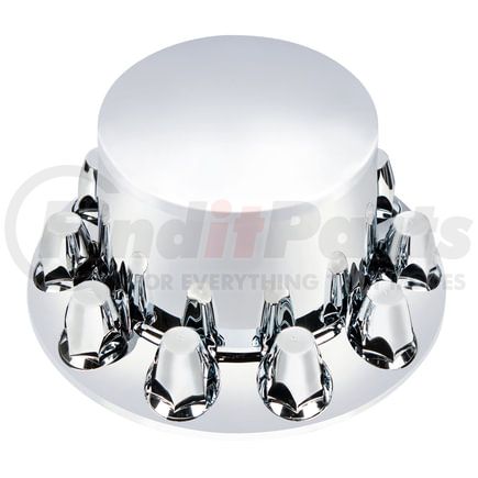 10264 by UNITED PACIFIC - Axle Hub Cover - Axle Cover. Rear, Chrome, Dome, with 33mm Nut Cover, Thread-On