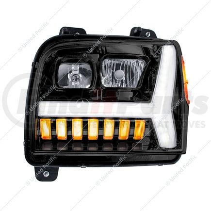 35132 by UNITED PACIFIC - Headlight - Driver Side, Blackout, with LED DRL Bar, For 2018-24 Kenworth W990