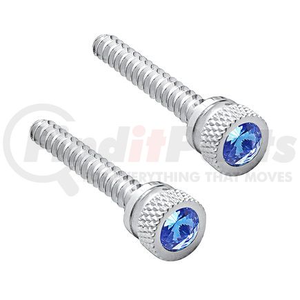 24052 by UNITED PACIFIC - Dash Panel Screw - 2-Pack, Chrome, Long, with Blue Crystal, for Freightliner