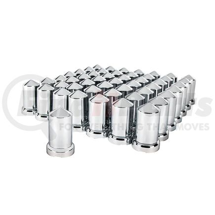 10117CB by UNITED PACIFIC - Wheel Lug Nut Cover Set - 60-Pack, 33mm x 3-3/16" Chrome, Plastic, Pointed With Flange, Push-On