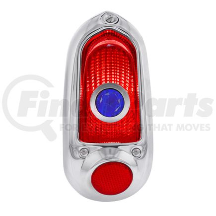 C4053SALBD by UNITED PACIFIC - Tail Light Assembly - Driver Side, Stainless Steel Housing, Red Lens, with Blue Dot