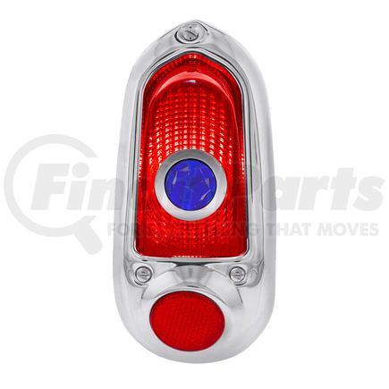 C4053SARBD by UNITED PACIFIC - Tail Light Assembly - Passenger Side, Stainless Steel Housing, Red Lens, with Blue Dot