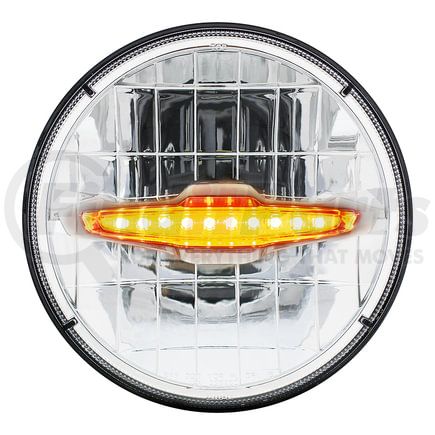 31514 by UNITED PACIFIC - Headlight - 3 High Power, LED, RH/LH, 7", Round, Chrome Housing, High/Low Beam, with 10 Amber LED Position Light