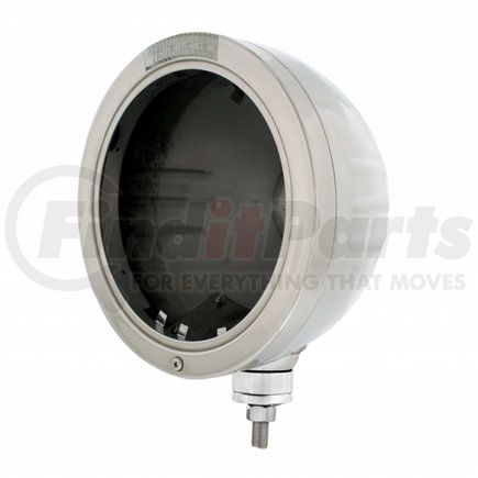 32727 by UNITED PACIFIC - Headlight Housing - Stainless Steel, Bullet Embossed Stripe Headlight No Bulb with LED Signal, Clear Lens