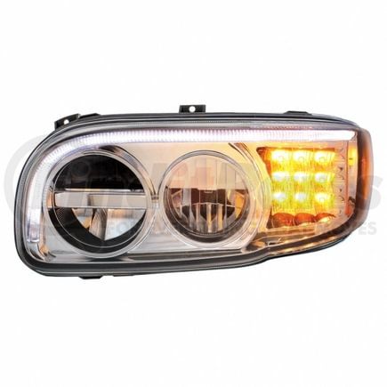 35800 by UNITED PACIFIC - Headlight Assembly - Driver Side, Chrome, Led, with Turn Signal and Position Light Bar, for 2008+ Peterbilt 388/389